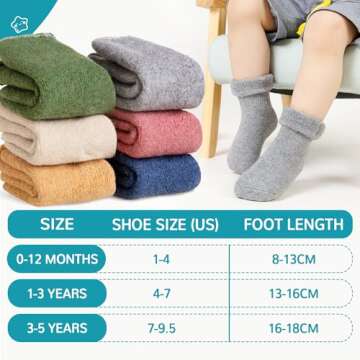 6 Pairs Baby Boy Girl Non Slip Socks Child Toddler Winter Thick Soft Wool Kids Warm Socks with Grips (Solid Color B, 1-3T)