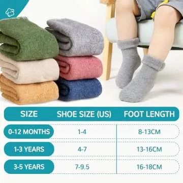 6 Pairs Baby Boy Girl Non Slip Socks Child Toddler Winter Thick Soft Wool Kids Warm Socks with Grips (Solid Color B, 1-3T)