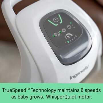 Ingenuity SimpleComfort Lightweight Compact 6-Speed Multi-Direction Baby Swing, Vibrations & Nature Sounds, 0-9 Months 6-20 lbs (Pink Cassidy)