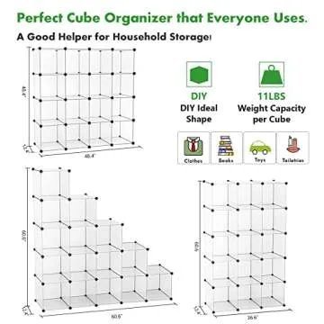 C&AHOME Cube Storage Organizer, 16-Cube Shelves Units, Plastic Storage Cubes, DIY Closet Organizer, Modular Closet Storage Shelves Ideal for Home, 48.4" L × 12.4" W × 48.4" H Transparent SUM3016W