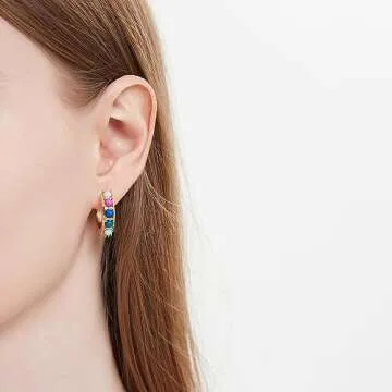 Surrounded Forest Beaded Hoop Earrings Bohemian Color Hoop Earrings Colorful Hoop Earrings Rainbow Earrings For Women