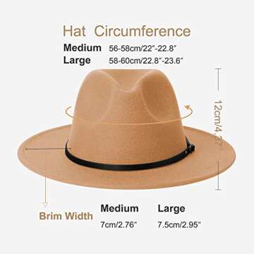 Wide Brim Fedora Hats for Women and Men Classic Felt Panama Hat Men's Two Tone Dress Hat with Belt Buckle