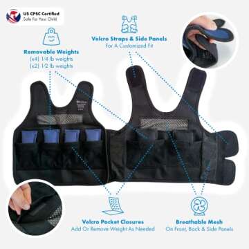 Harkla Weighted Vest for Kids - Neoprene Compression Vest - Ages 2 to 4 - Adjustable Kids Weighted Vest with 2lb Weight - Breathable and Washable Compression Vest - Small