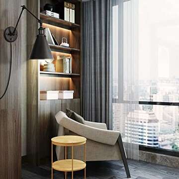 EE Eleven Master Industrial Wall Light Black Paint Finish Plug in Adjustable Arms with On/Off Switch for Bedroom Wall Sconce Fixture Metal Plug-in Wall Lamp (2-Lights)