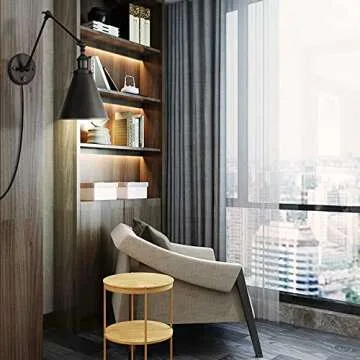 EE Eleven Master Industrial Wall Light Black Paint Finish Plug in Adjustable Arms with On/Off Switch for Bedroom Wall Sconce Fixture Metal Plug-in Wall Lamp (2-Lights)