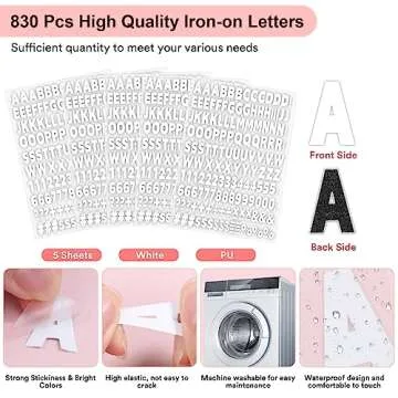 5 Sheets 830 Pieces Iron on Letters and Numbers for Clothing, 1 Inch Iron on Vinyl Letters with A-Z Heat Transfer Letters 0-9 Iron on Numbers PU Alphabet Stickers for T-Shirt Printing DIY Craft, White