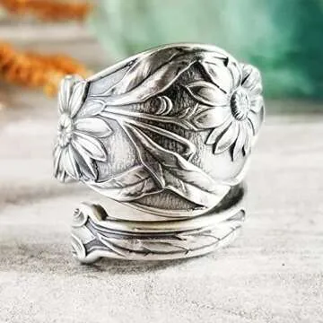 Cawsug Adjustable Sunflower Spoon Rings for Women