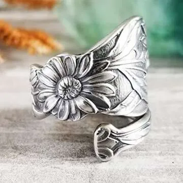 Cawsug Adjustable Sunflower Spoon Rings for Women