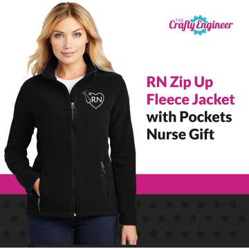 RN Zip Up Fleece Jacket with Pockets | Nurse Gift