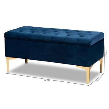 Baxton Studio Valere Glam and Luxe Navy Blue Velvet Fabric Upholstered Gold Finished Button Tufted Storage Ottoman