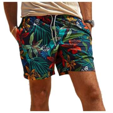 maamgic Mens 7 Inch Quick Dry Printed Short Swim Trunks with Mesh Lining Swimwear Bathing Suits Vintage Flower Large
