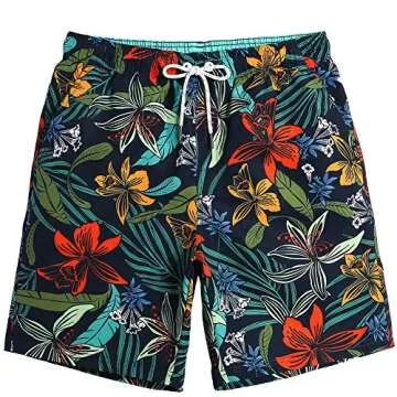 maamgic Mens 7 Inch Quick Dry Printed Short Swim Trunks with Mesh Lining Swimwear Bathing Suits Vintage Flower Large