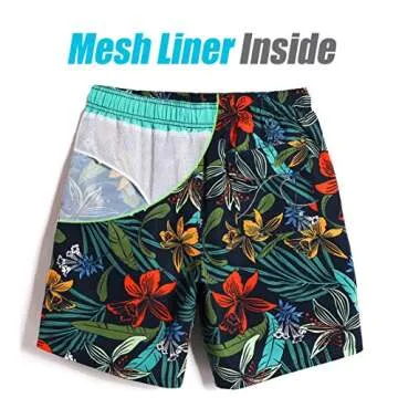 maamgic Mens 7 Inch Quick Dry Printed Short Swim Trunks with Mesh Lining Swimwear Bathing Suits Vintage Flower Large