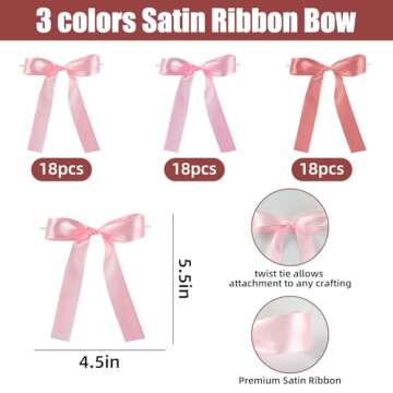54 Pcs Twist Tie Bows 4.5×6 Inch Satin Ribbon Bows for Wine Glasses Candles Wreath Garland Gifts Wr...