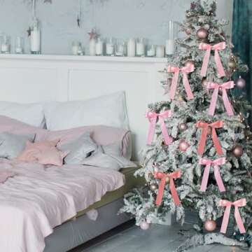 54 Pcs Twist Tie Bows 4.5×6 Inch Satin Ribbon Bows for Wine Glasses Candles Wreath Garland Gifts Wrapping Christmas Tree Cake Home Decor Indoor Outdoor Decorations (Pink Dark Pink and Rose Gold)