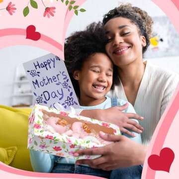 Maxcheck 48 Pieces Mother's Day Treat Boxes Floral Gift Boxes with Window 12.5" x 5.5" x 2.5" Happy Mother's Day Bakery Boxes Flower Cookie Boxes Candy Heart Containers for Mother's Day Party Favors