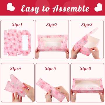 Maxcheck 48 Pieces Mother's Day Treat Boxes Floral Gift Boxes with Window 12.5" x 5.5" x 2.5" Happy Mother's Day Bakery Boxes Flower Cookie Boxes Candy Heart Containers for Mother's Day Party Favors