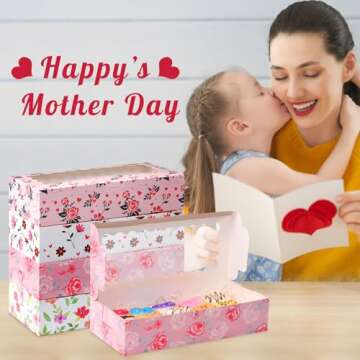 Maxcheck 48 Pieces Mother's Day Treat Boxes Floral Gift Boxes with Window 12.5" x 5.5" x 2.5" Happy Mother's Day Bakery Boxes Flower Cookie Boxes Candy Heart Containers for Mother's Day Party Favors