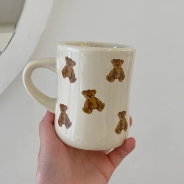 Heardbeli Women Girls Creamy White Cartoon Bear Mugs Ceramic Coffee Mug Water Cup 350ML/12OZ. Cute Funny Novelty Gift