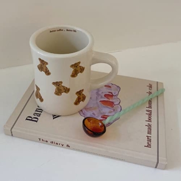 Heardbeli Women Girls Creamy White Cartoon Bear Mugs Ceramic Coffee Mug Water Cup 350ML/12OZ. Cute Funny Novelty Gift