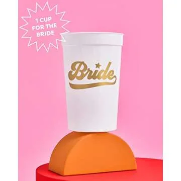 xo, Fetti Bachelorette Party Decorations Team Bride Reusable Cups - 13 Stadium Cups | Pink, White + Gold Bridal Shower Gift, Bridesmaid