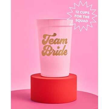 xo, Fetti Bachelorette Party Decorations Team Bride Reusable Cups - 13 Stadium Cups | Pink, White + Gold Bridal Shower Gift, Bridesmaid