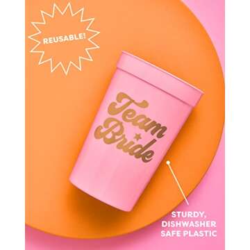 xo, Fetti Bachelorette Party Decorations Team Bride Reusable Cups - 13 Stadium Cups | Pink, White + Gold Bridal Shower Gift, Bridesmaid