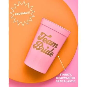 xo, Fetti Bachelorette Party Decorations Team Bride Reusable Cups - 13 Stadium Cups | Pink, White + Gold Bridal Shower Gift, Bridesmaid