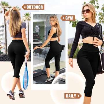 Hethrone Capri Leggings for Women, High Waisted Buttery Soft Women's Leggings for Workout Army Green XXL