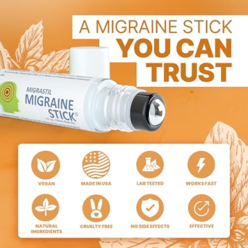 Migrastil Migraine Stick Rollon - Fast Cooling Comfort for Your Head. Aromatherapy with Peppermint & Other Essential Oils. Metal Roller. Made in USA by Basic Vigor