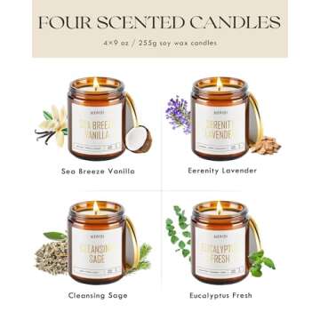 AOOVOO Candle Set - Scented Candles, Soy Candles, Aromatherapy Candle, Soy Wax Candle, Candle for Home Scented, 4PC Lavender/Vanilla/Eucalyptus/Sage