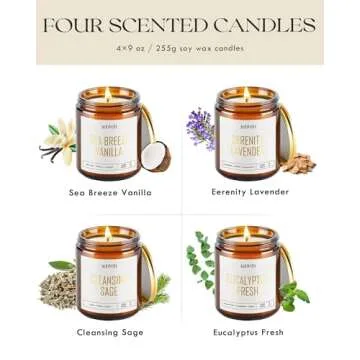 AOOVOO Candle Set - Scented Candles, Soy Candles, Aromatherapy Candle, Soy Wax Candle, Candle for Home Scented, 4PC Lavender/Vanilla/Eucalyptus/Sage