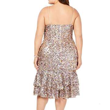 Adrianna Papell Womens Plus Sequined Cocktail Midi Dress Pink 18W