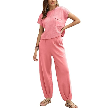 Ugerlov Women's Two Piece Outfits Sweater Sets Knit Pullover Tops and High Waisted Pants Lounge Sets...