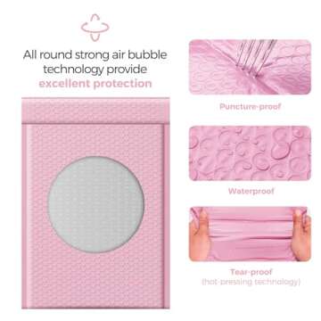 Fuxury Bubble Mailers 10.5x16#5 Light Pink,Self Seal Strong Adhesive Poly Padded Envelopes,Waterproof Bubble Mailing Envelopes,Cushioning Packaging Bags for Books,Clothes, Makeup Supplies 25 Pack