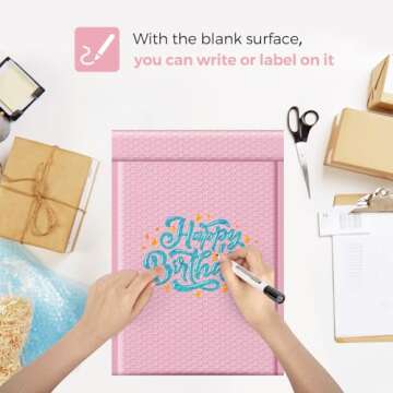 Fuxury Bubble Mailers 10.5x16#5 Light Pink,Self Seal Strong Adhesive Poly Padded Envelopes,Waterproof Bubble Mailing Envelopes,Cushioning Packaging Bags for Books,Clothes, Makeup Supplies 25 Pack