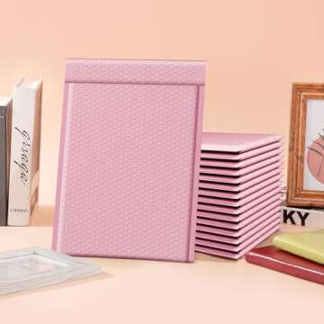 Fuxury Bubble Mailers 10.5x16#5 Light Pink,Self Seal Strong Adhesive Poly Padded Envelopes,Waterproof Bubble Mailing Envelopes,Cushioning Packaging Bags for Books,Clothes, Makeup Supplies 25 Pack