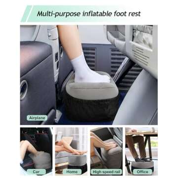JefDiee Inflatable Travel Foot Rest Pillow, Kids Airplane Bed, Adjustable 3 Layers Height Leg Rest P...