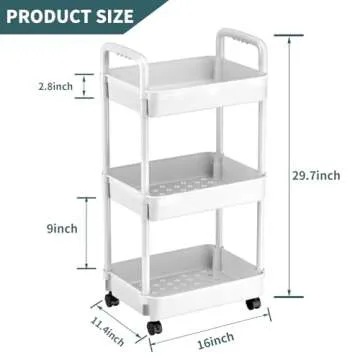 EZ COZY 3 Tier Rolling Cart, Plastic Diaper Cart Organizer with Wheels, Roller Cart for Diapers, Bab...