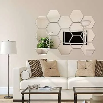 NL Sky Removable Large Size Acrylic Hexagon Mirror Wall Sticker,Self-Adhesive Tiles, 3D Hexagonal, Non-Glass, for Home Bedroom Living Room Decor (6.88 x 6.02 x 3.54 inches)…