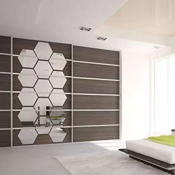 NL Sky Removable Large Size Acrylic Hexagon Mirror Wall Sticker,Self-Adhesive Tiles, 3D Hexagonal, Non-Glass, for Home Bedroom Living Room Decor (6.88 x 6.02 x 3.54 inches)…
