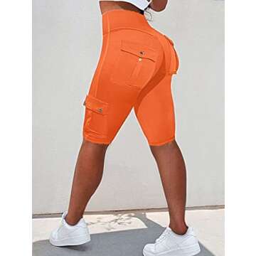 Flamingals Biker Shorts for Women High Waist Cargo Athletic Shorts Butt Lifting Workout Shorts Running Shortss Orange XL