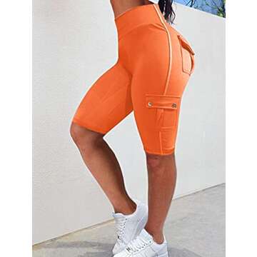 Flamingals Biker Shorts for Women High Waist Cargo Athletic Shorts Butt Lifting Workout Shorts Running Shortss Orange XL