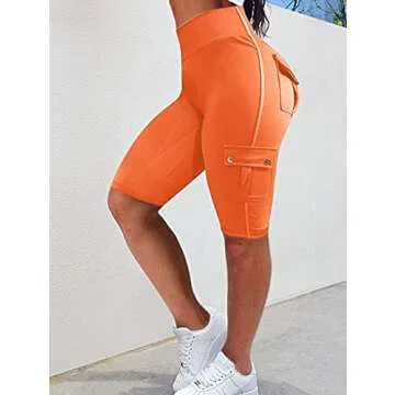 Flamingals Biker Shorts for Women High Waist Cargo Athletic Shorts Butt Lifting Workout Shorts Running Shortss Orange XL