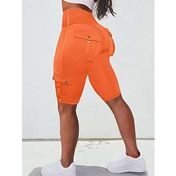 Flamingals Biker Shorts for Women High Waist Cargo Athletic Shorts Butt Lifting Workout Shorts Running Shortss Orange XL