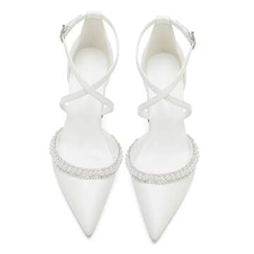 High Block Heel Wedding Shoes for Bride with Pearls - Ivory Size 9.5