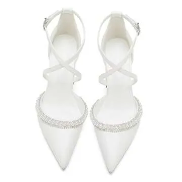 High Block Heel Wedding Shoes for Bride with Pearls - Ivory Size 9.5
