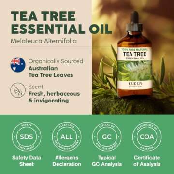 Kukka Tea Tree Oil for Skin, Hair & Toenails - 4 Fl Oz - 100% Pure Natural Tea Tree Essential Oil Made from Australian Melaleuca for Potency - Used in General Wellness, Aromatherapy & DIY Soap Making