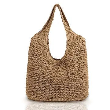 QTKJ Hand-woven Soft Large Straw Shoulder Bag Boho Straw Handle Tote Retro Summer Beach Bag Rattan H...