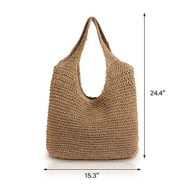 QTKJ Large Straw Tote Handbag for Summer Beach Style